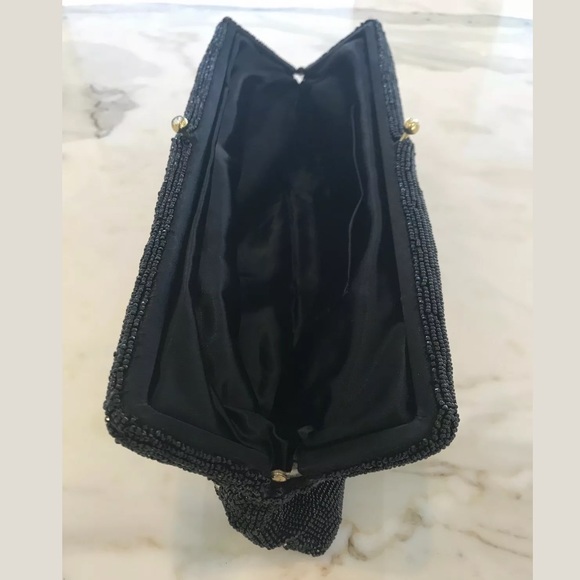 VINTAGE BELGIUM HANDMADE BLACK BEADED CLUTCH - Picture 11 of 13